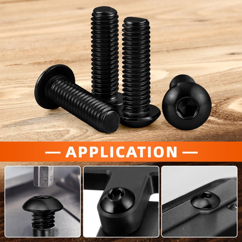 MewuDecor 1/4-20 x 1 Button Head Socket Cap Screws, Allen Socket Drive, Black Oxide, Class 10.9 Grade 10.9 Alloy Steel, Fully Threaded, 25 PCS - Image 5